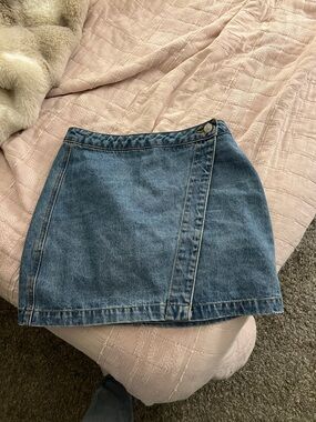 Forever 21 Blue Denim Wrap-Style Mini Skirt
